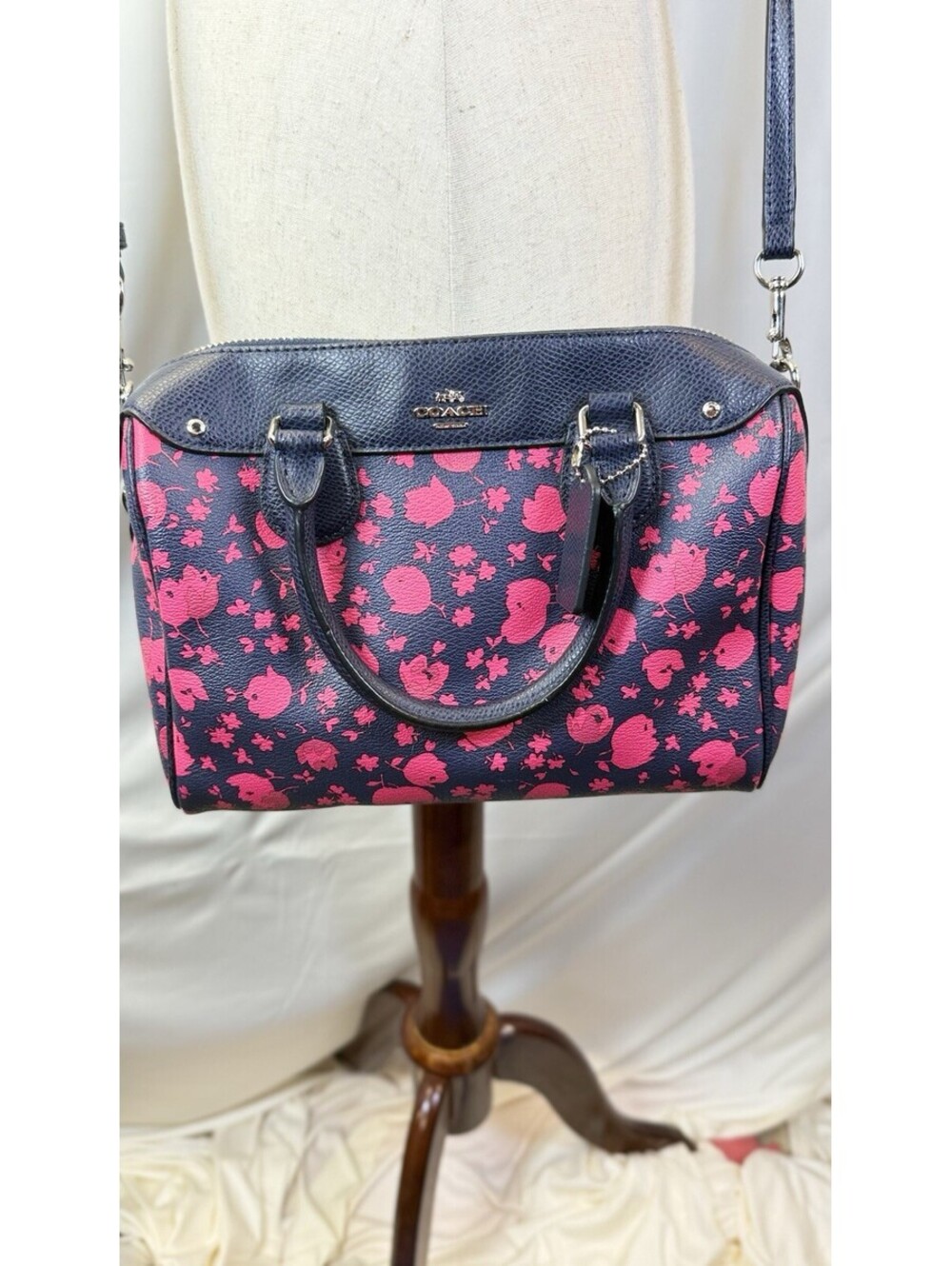 RARE 2016 Coach Mini Bennett Satchel Prairie Calico + Matching Wallet Pink Navy